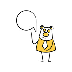 bear businessman and speech bubble yellow stick figure theme