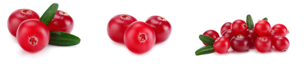 Cranberry with leaves isolated on white. With clipping path. Full depth of field.