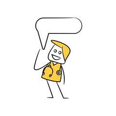 doctor, physician with speech bubble in stick figure theme