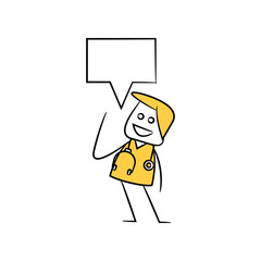 doctor, physician with speech bubble in stick figure theme