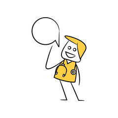 doctor, physician with speech bubble in stick figure theme