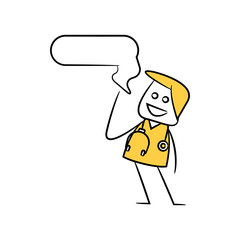 doctor, physician with speech bubble in stick figure theme
