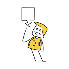 doctor, physician with speech bubble in stick figure theme