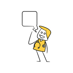 doctor, physician with speech bubble in stick figure theme