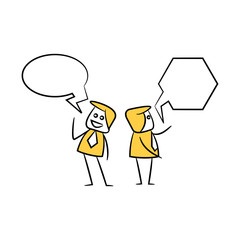 businessman with speech bubble yellow stick figure theme