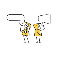 businessman with speech bubble yellow stick figure theme
