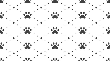 Animal tracks vector seamless pattern with flat icons. Black white color pet paw texture. Dog, cat footprint background, abstract foot print silhouette wallpaper for veterinary clinic