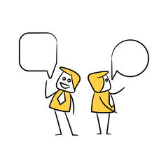 businessman with speech bubble yellow stick figure theme