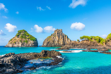 View of the Morro dos Dois Irmãos in Fernando de Noronha, a paradisiac tropical island off the coast of Brazil
