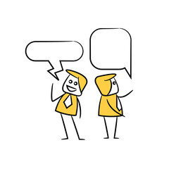 businessman with speech bubble yellow stick figure theme
