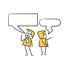 businessman with speech bubble yellow stick figure theme