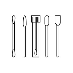 Different swabs, ear stick in flat line style on white background. Medical tools, hygiene objects