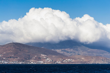 View to island with clouds
