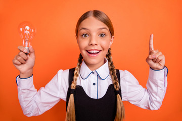 Close-up portrait of her she nice attractive cheerful smart clever intellectual pre-teen girl...