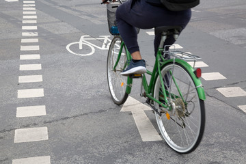 Fototapeta premium Bike Lane Symbol with Cyclist; Frankfurt