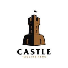 Castle / fortress retro logo design with brown and black color