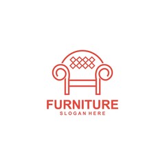 furniture logo template, interior design logotype symbol. Style line couch sofa chair icon sign