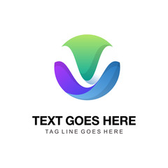 V letter round shape with negative space