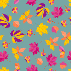 Bright autumn seamless pattern on grey background