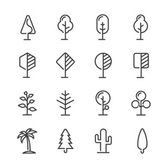 tree vector line icons set