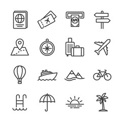 travel and vacation vector line icons set