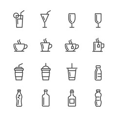 drinks and beverages vector line icons set