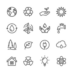 ecology and environmental protection line icons set