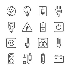lights and electricity line icons set
