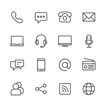 communication vector line icons set