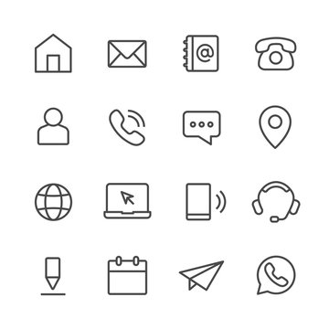 contact and web vector line icons set