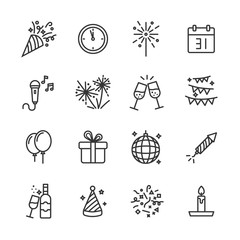 new years and party vector line icons set