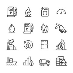 petrol and oil energy vector line icons set