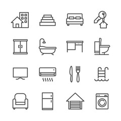 residence and housing vector line icon set