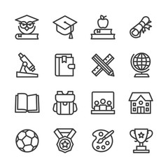 education and knowledge vector line icons set