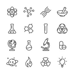 science and biological line icons set