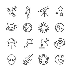 space and astronomy line icons set