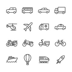 transportation vector line icons set