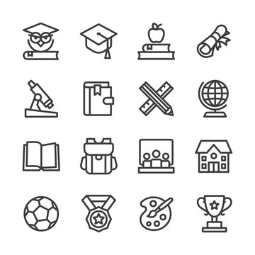 education and knowledge vector line icons set