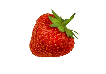 Strawberries close up. Isolated on white background. Juicy fresh red berry. Chilled fruit from the fridge.