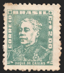 Post stamp of Brazil with Duque de Caxias -politician and monarchist of the Empire of Brazil. President of the council of ministers. Circa 1956