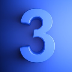 Blue number 3 square icon - 3D rendering illustration