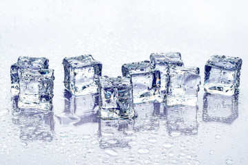 ice cubes on blue background