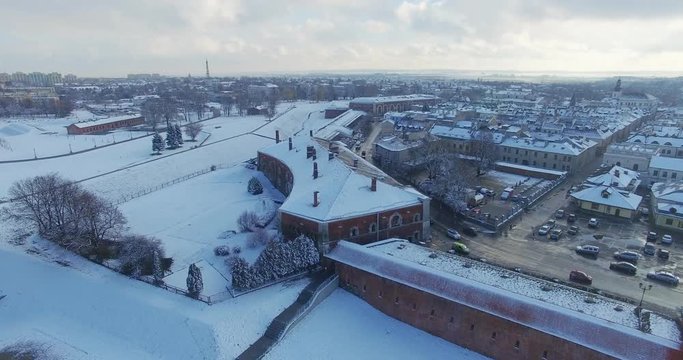 Winter aerial drone view of small town in 4K