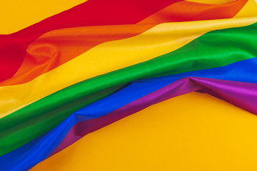 Fabric texture of gay rainbow flag close up