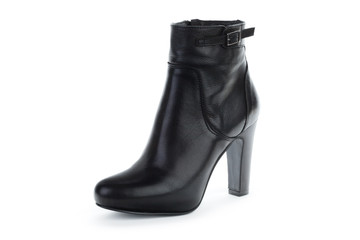 Winter female leather boots isolated on white background