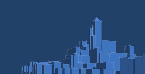 Obraz premium Modern architecture wireframe. Concept of urban wireframe. Wireframe building 3D illustration of architecture