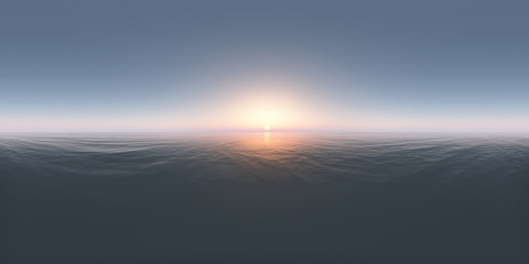 360 Grad Panorama mit einem Sonnenuntergang im offenen Meer