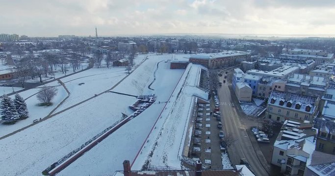Winter aerial drone view of small town in 4K