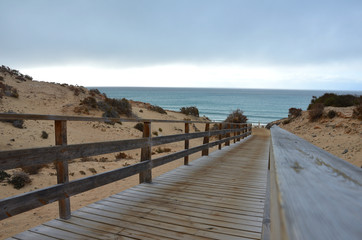 Wooden Foothpath to an Empty Beach in Costa Calma, Fuerteventura