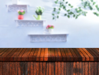 Wooden table top with Bokeh defocus backgrounds